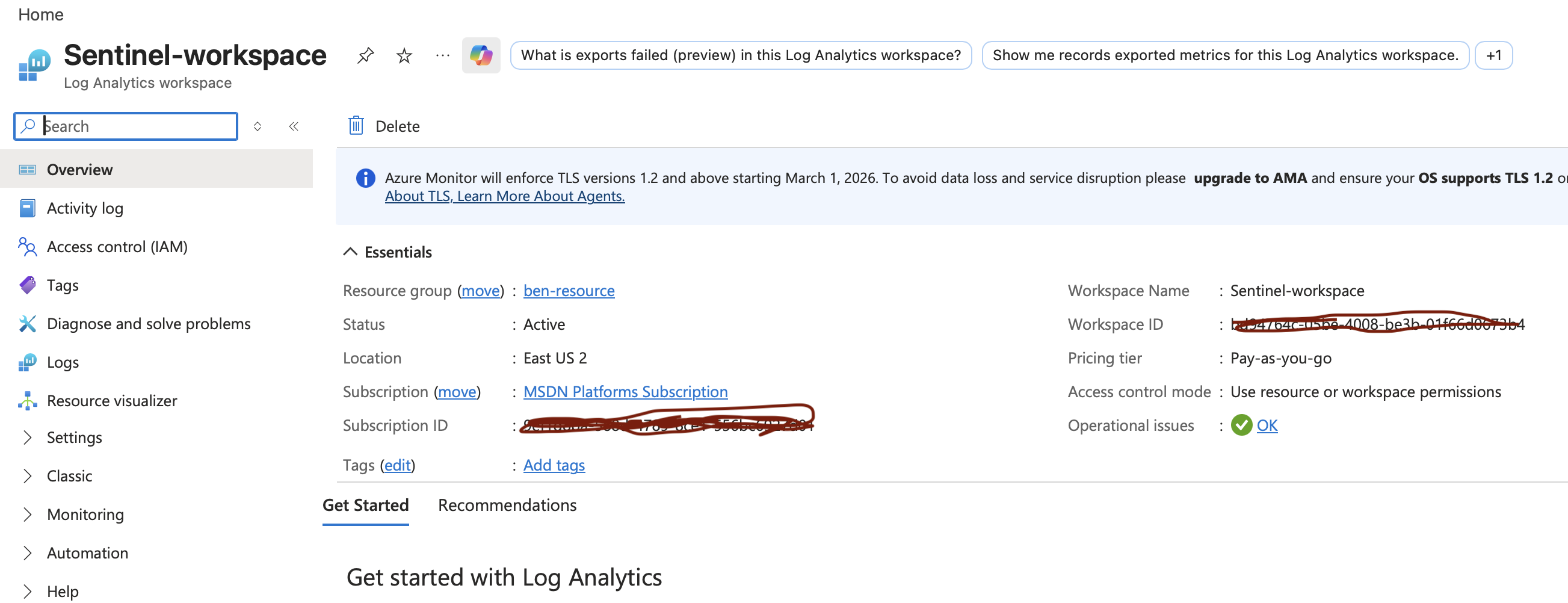 已创建 Log Analytics Workspace