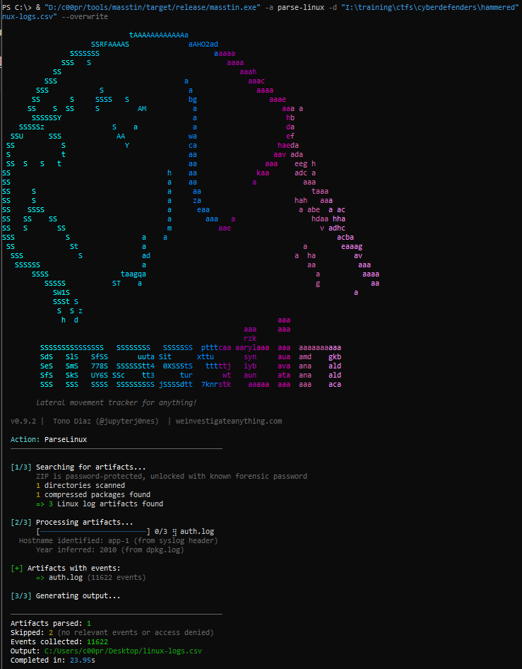 Masstin CLI output — parse-linux