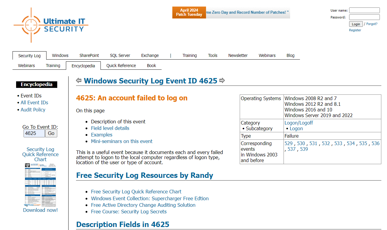 Windows Event ID 4625 detail view in Splunk