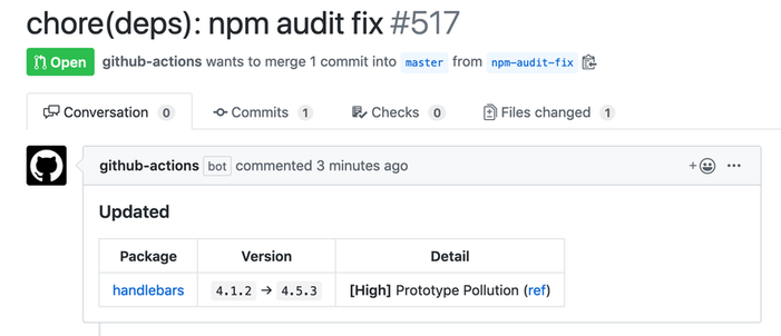 npm-audit-fix-action 创建的拉取请求