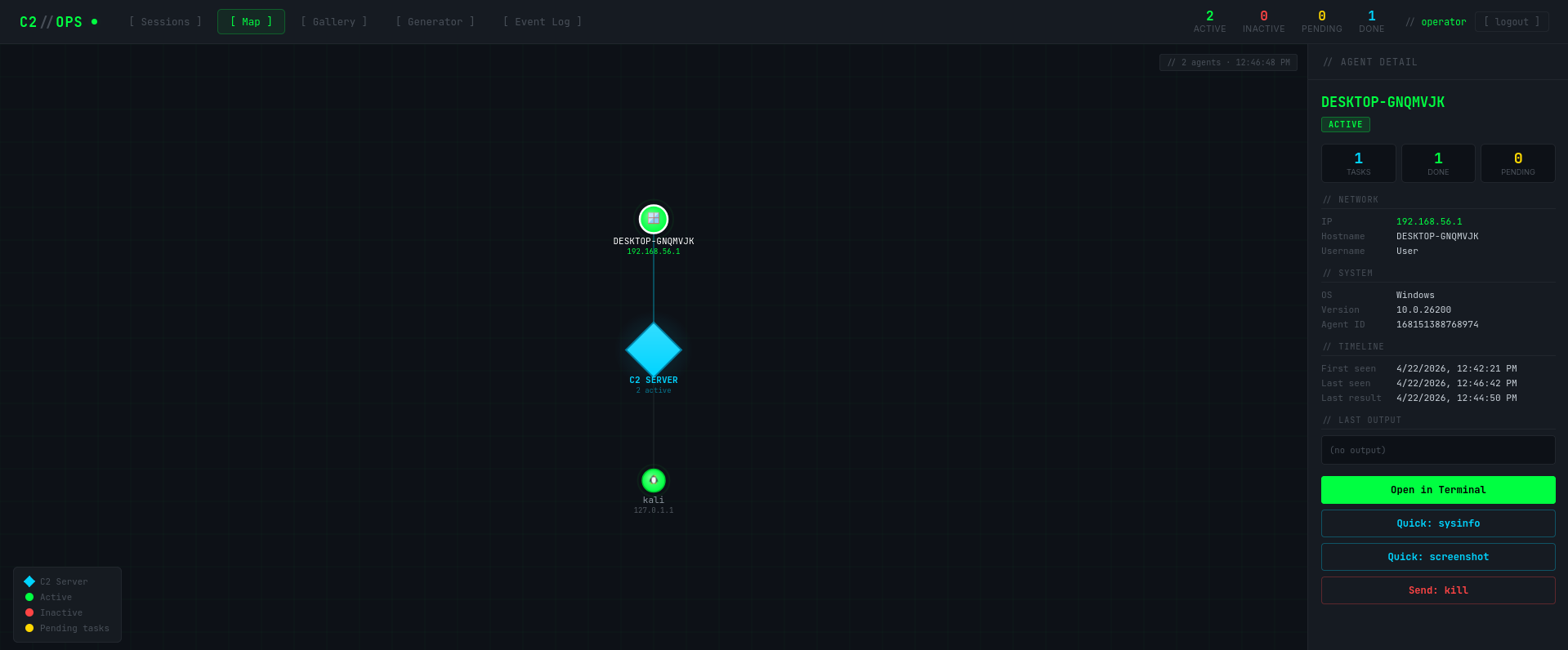 包含两个活跃 agent 的网络地图