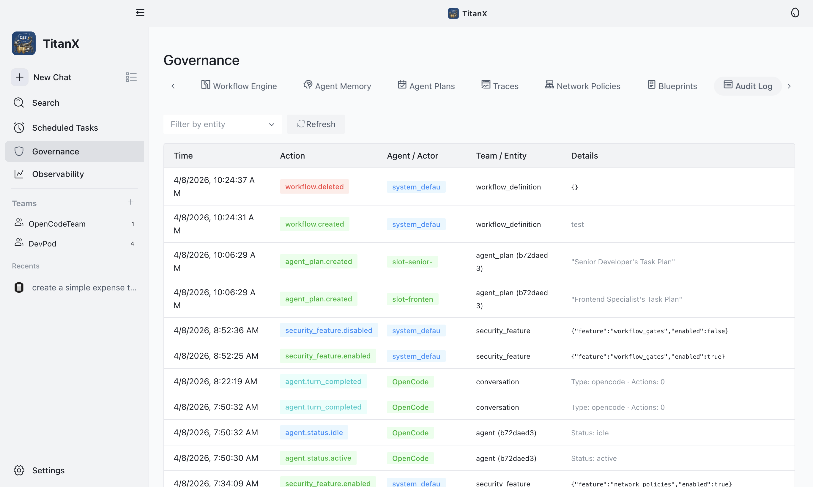 TitanX Audit Log — HMAC-signed immutable audit trail