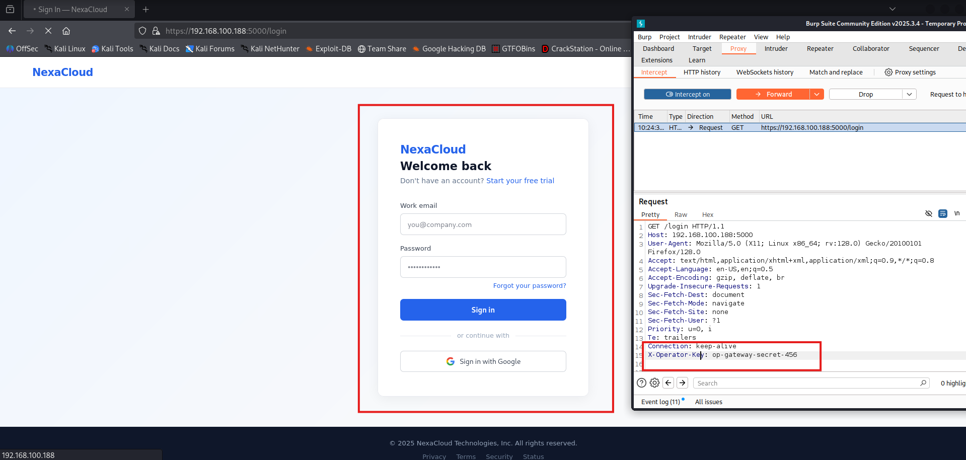 Login page with injected header