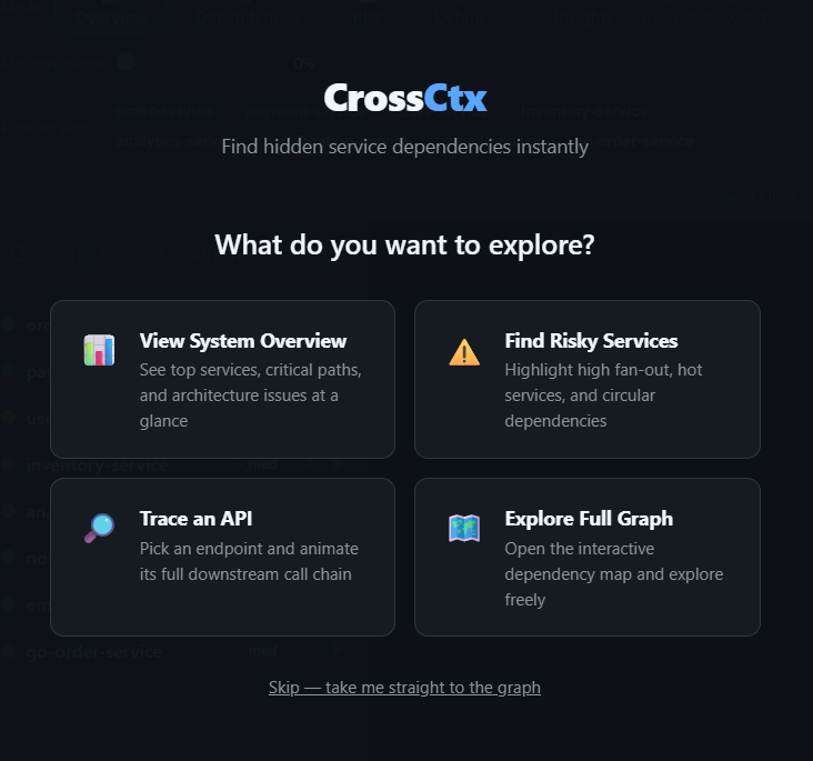 引导入口 — 选择概览、风险、追踪或探索