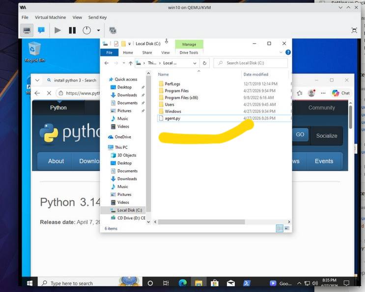 Figure 1.4 — agent.py running inside the Windows VM