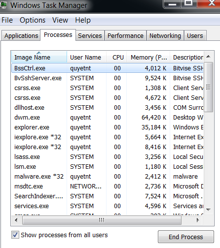 Win7 Task Manager Malware