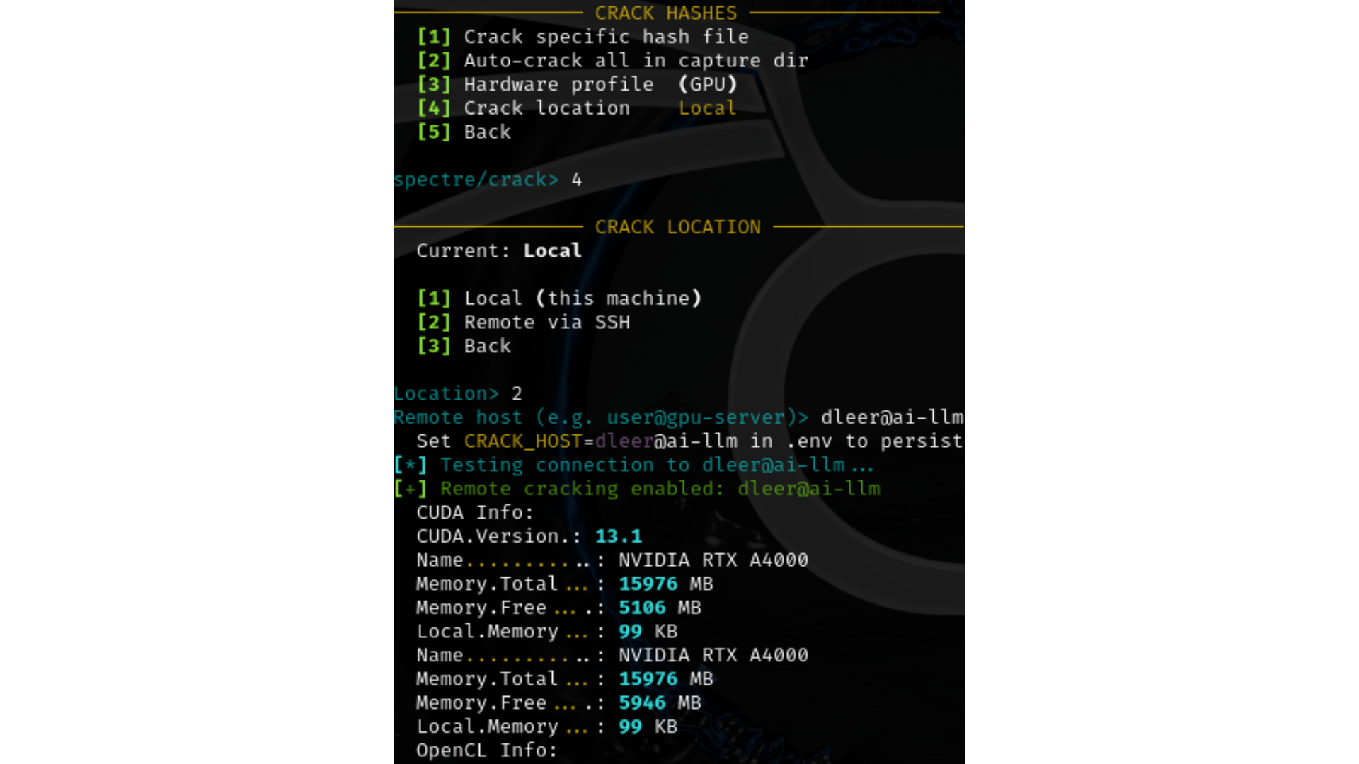 Remote GPU cracking via SSH