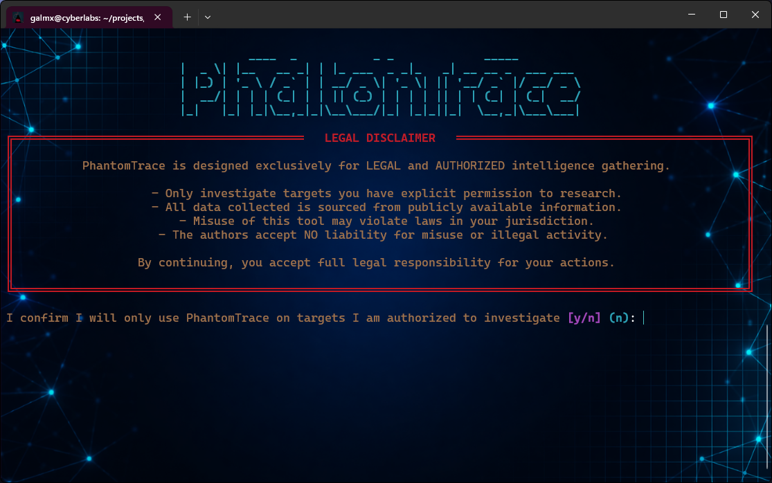 PhantomTrace Main Menu