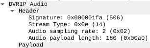 DVRIP audio header in Wireshark