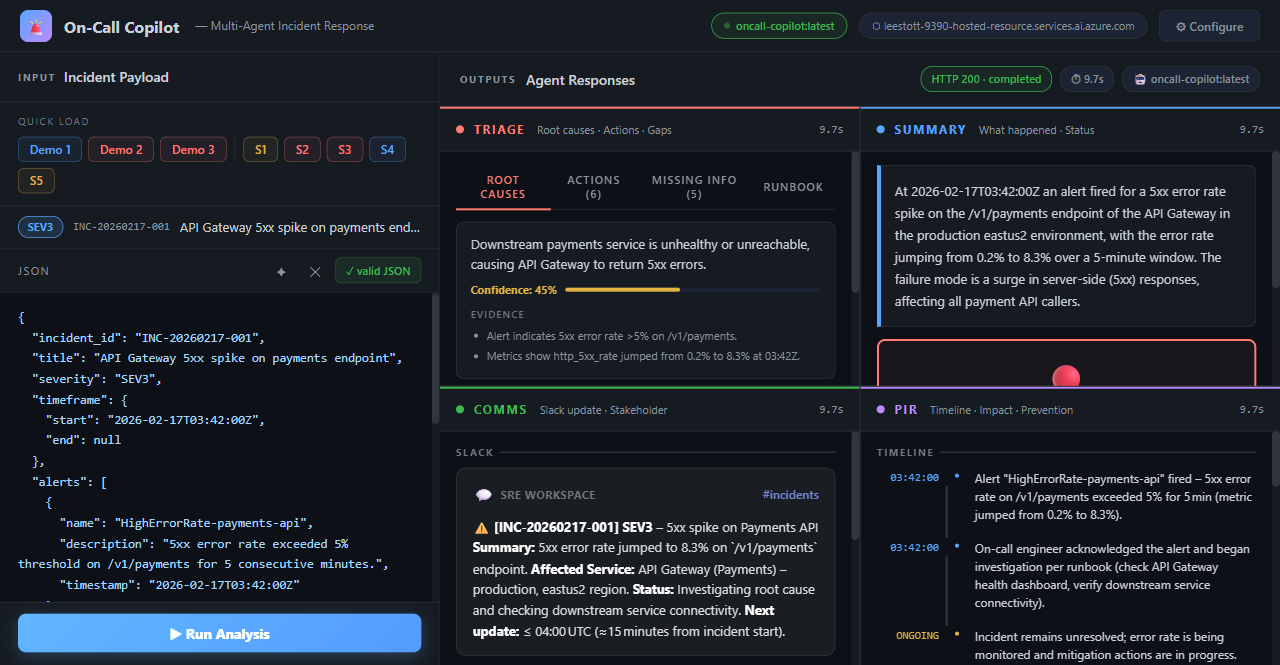 On-Call Copilot UI — results overview