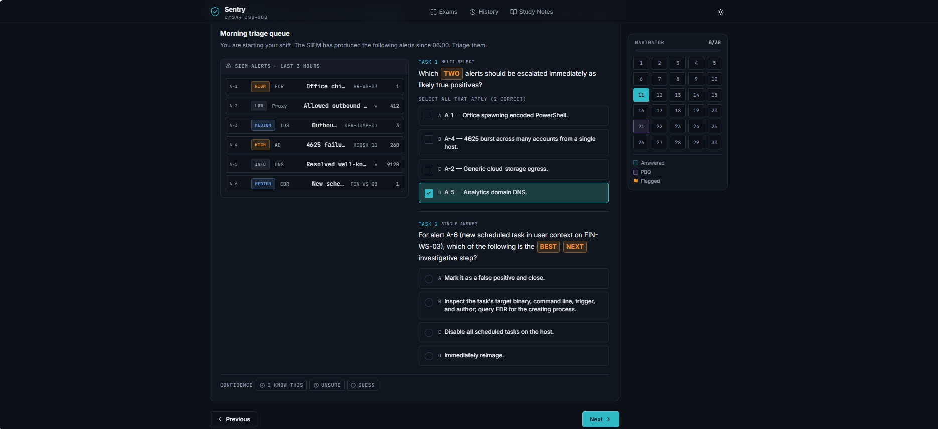PBQ workspace with alert queue and multi-task panel