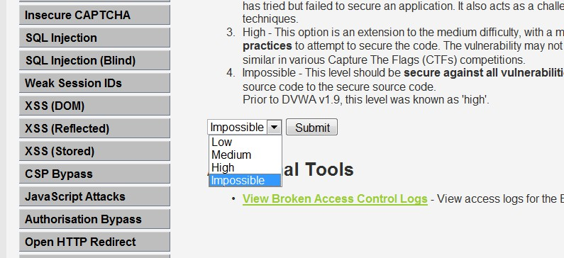 DVWA Security Impossible