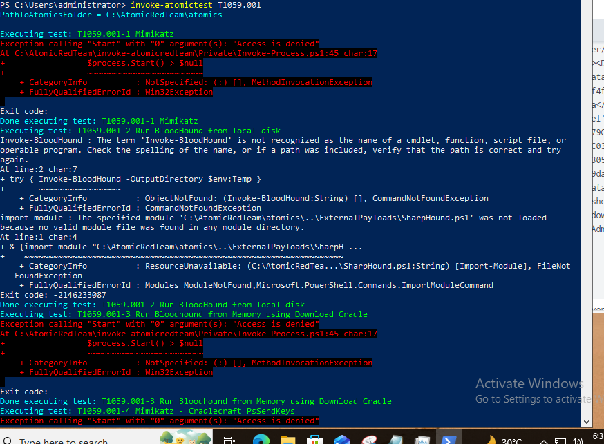 Atomic Red Team — T1059.001 PowerShell 测试运行