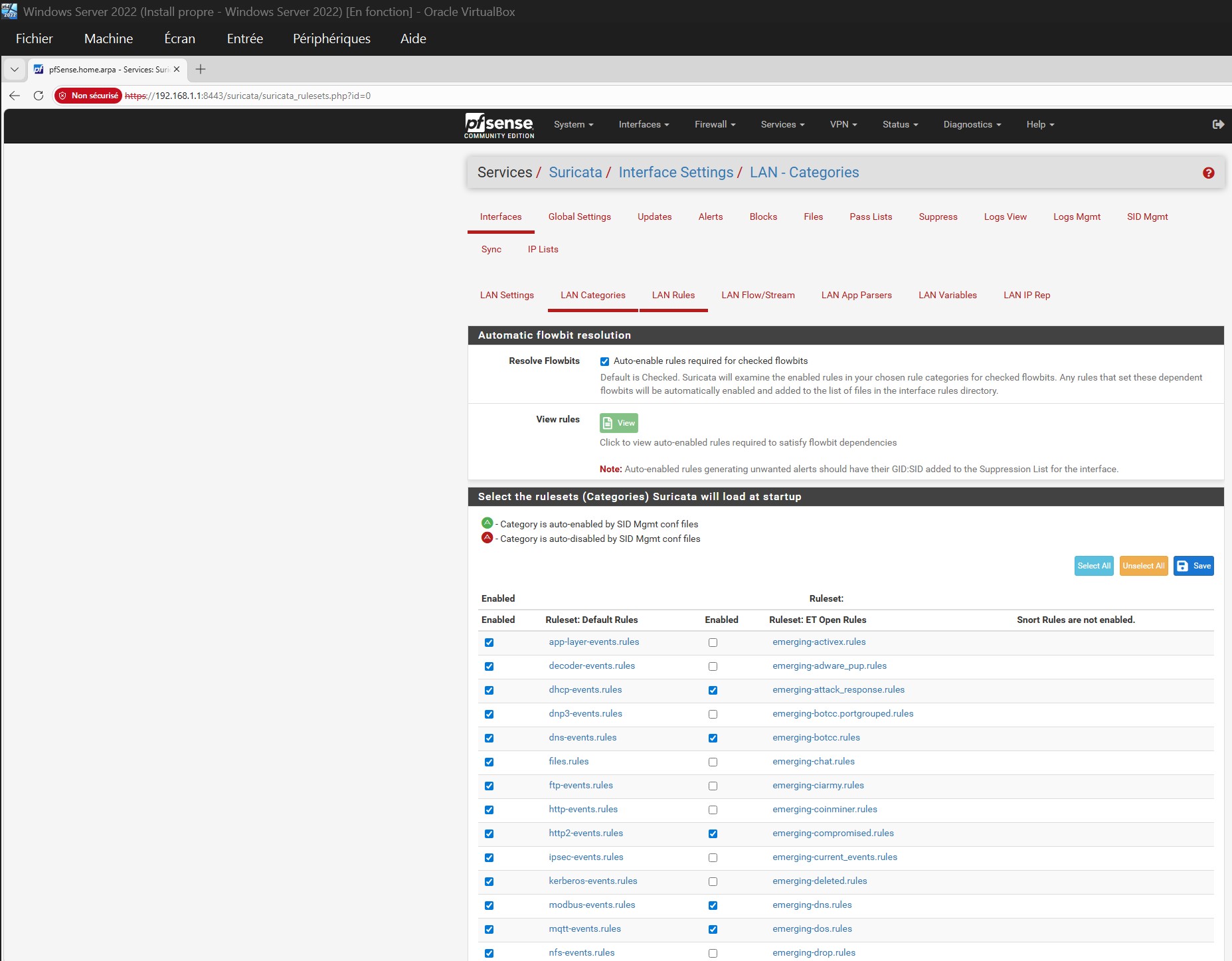 Suricata — LAN 类别已选择 (1/2)