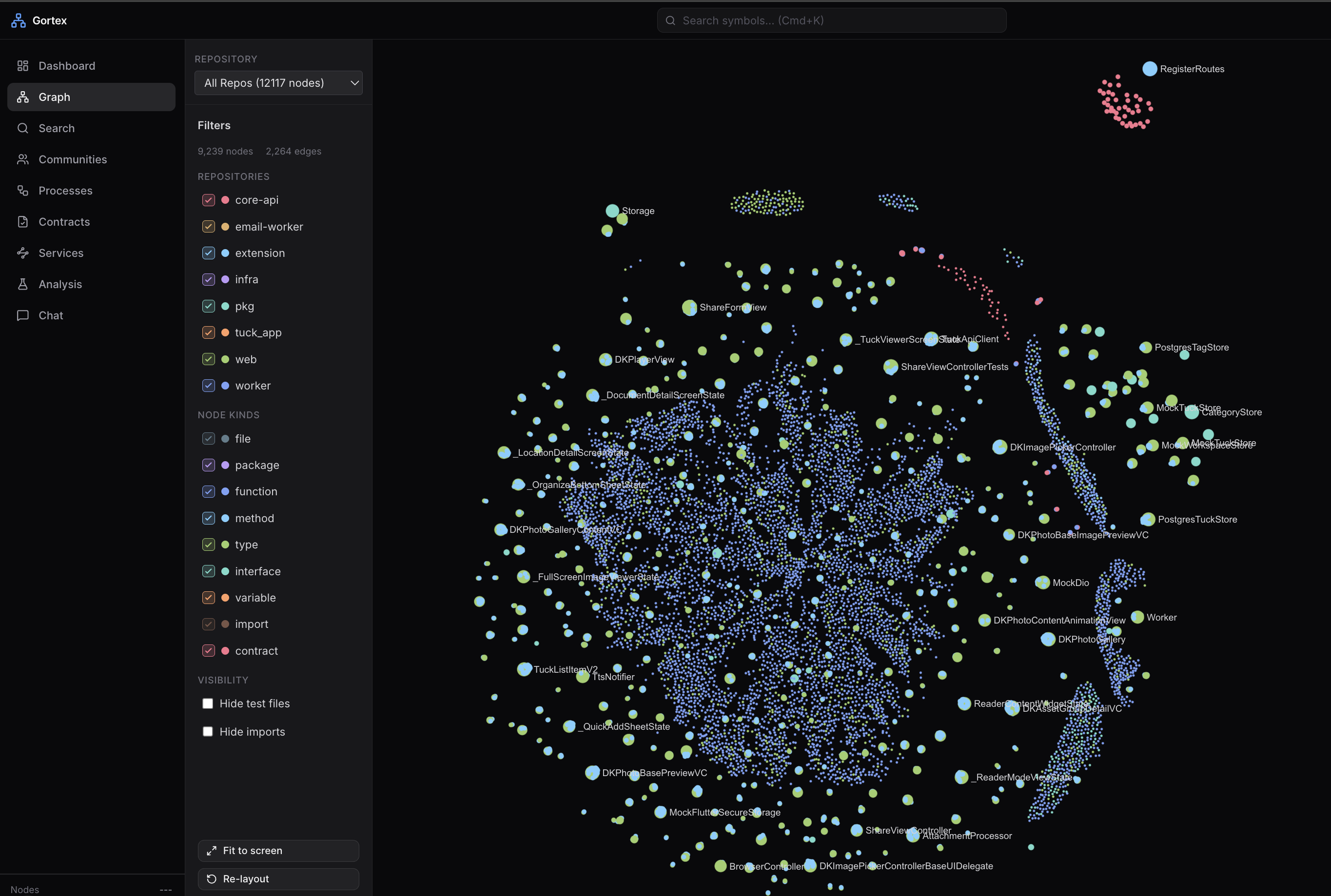 Gortex Web UI — force-directed knowledge graph visualization