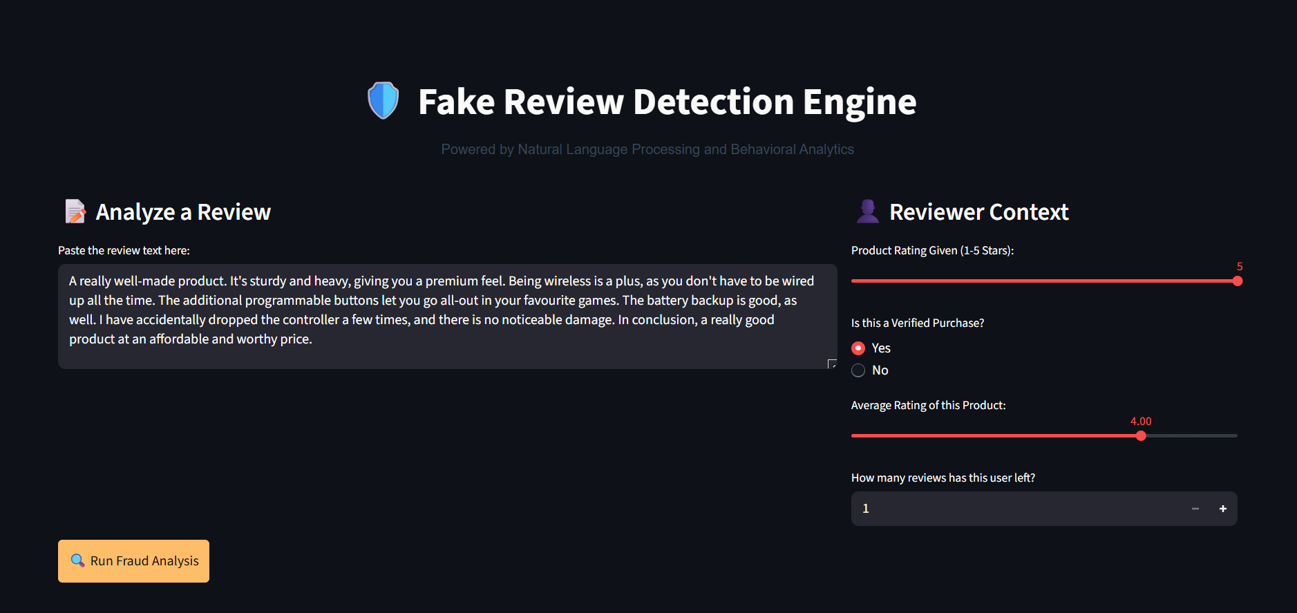 Fake Review Detection Dashboard