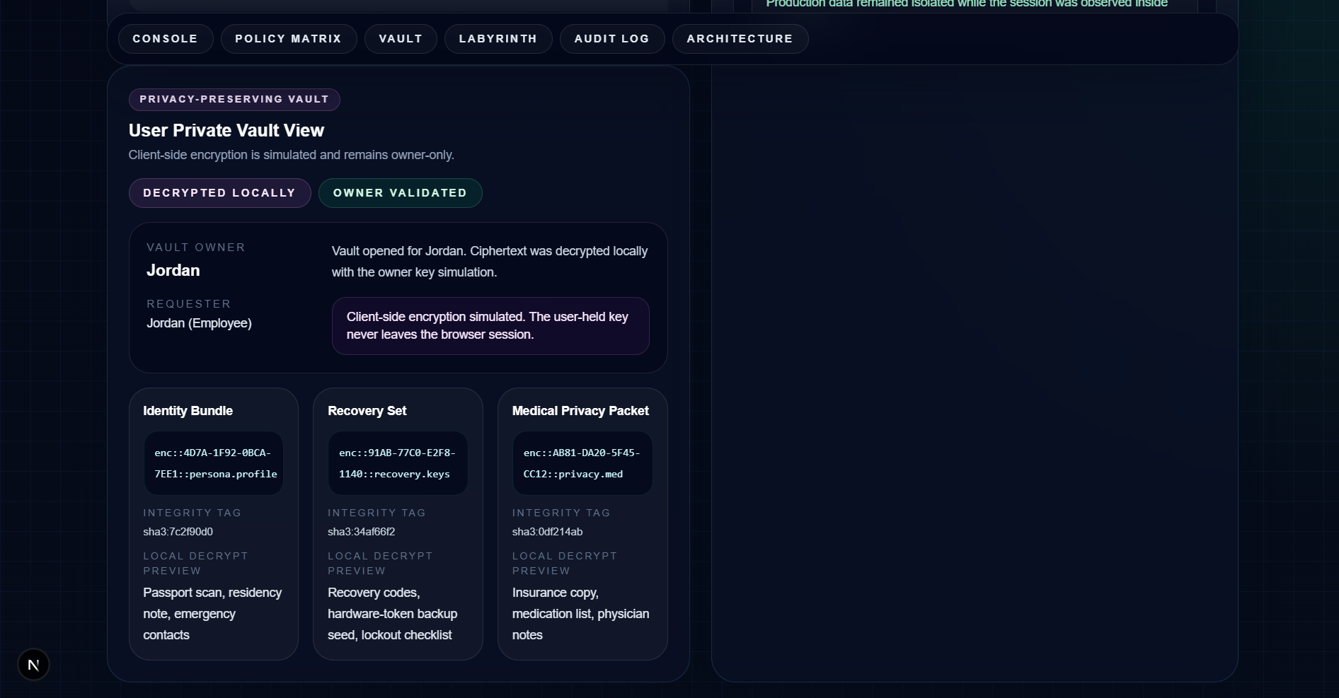 User Private Vault View