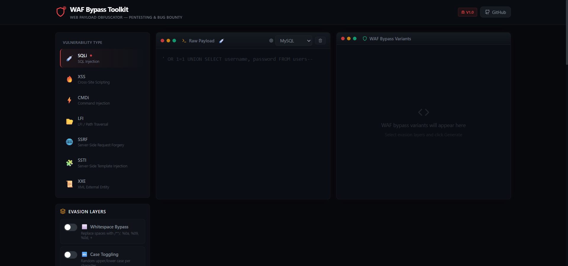 WAF Bypass Toolkit 截图