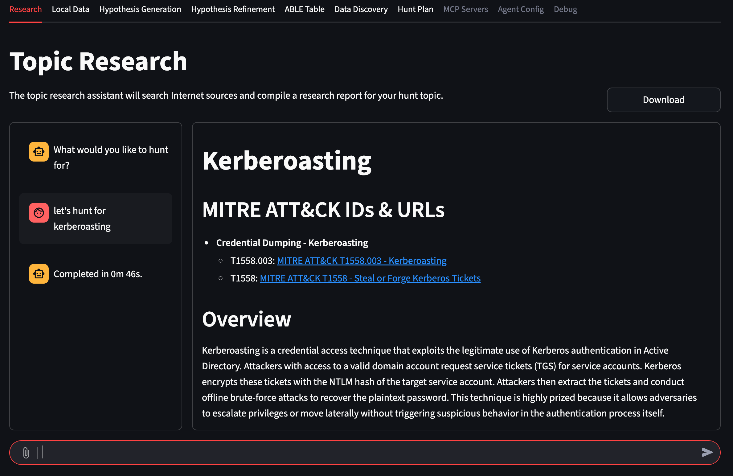 A screenshot of the PEAK Assistant's topic research tab.