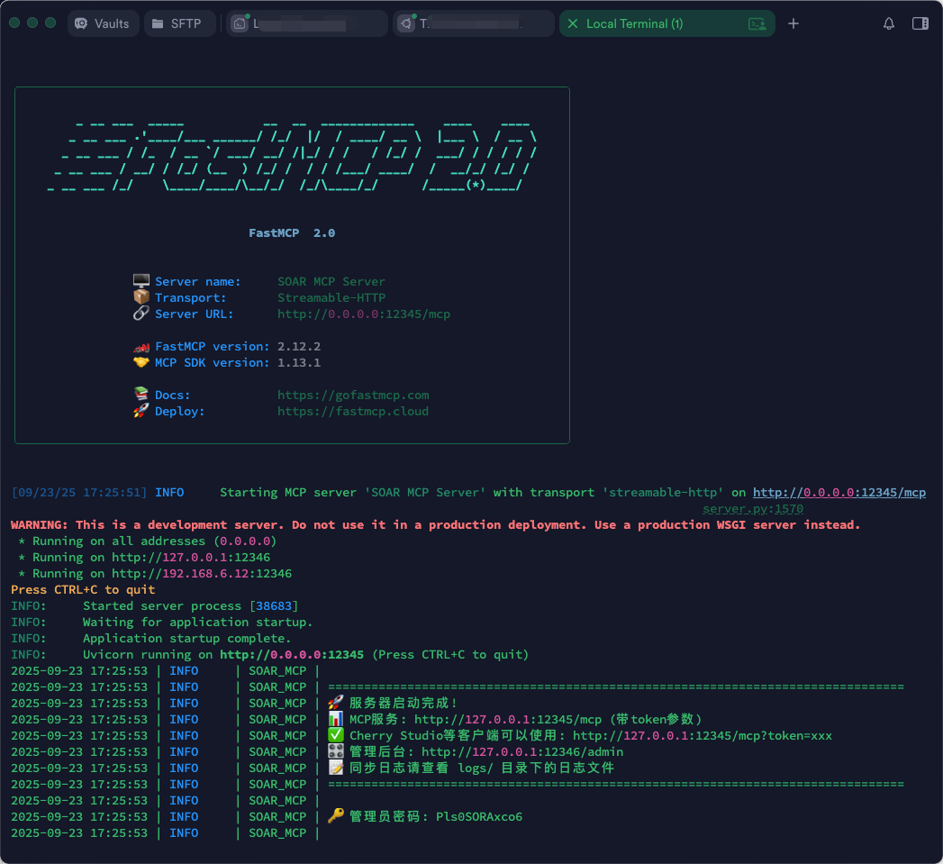 SOAR MCP服务器控制台启动界面