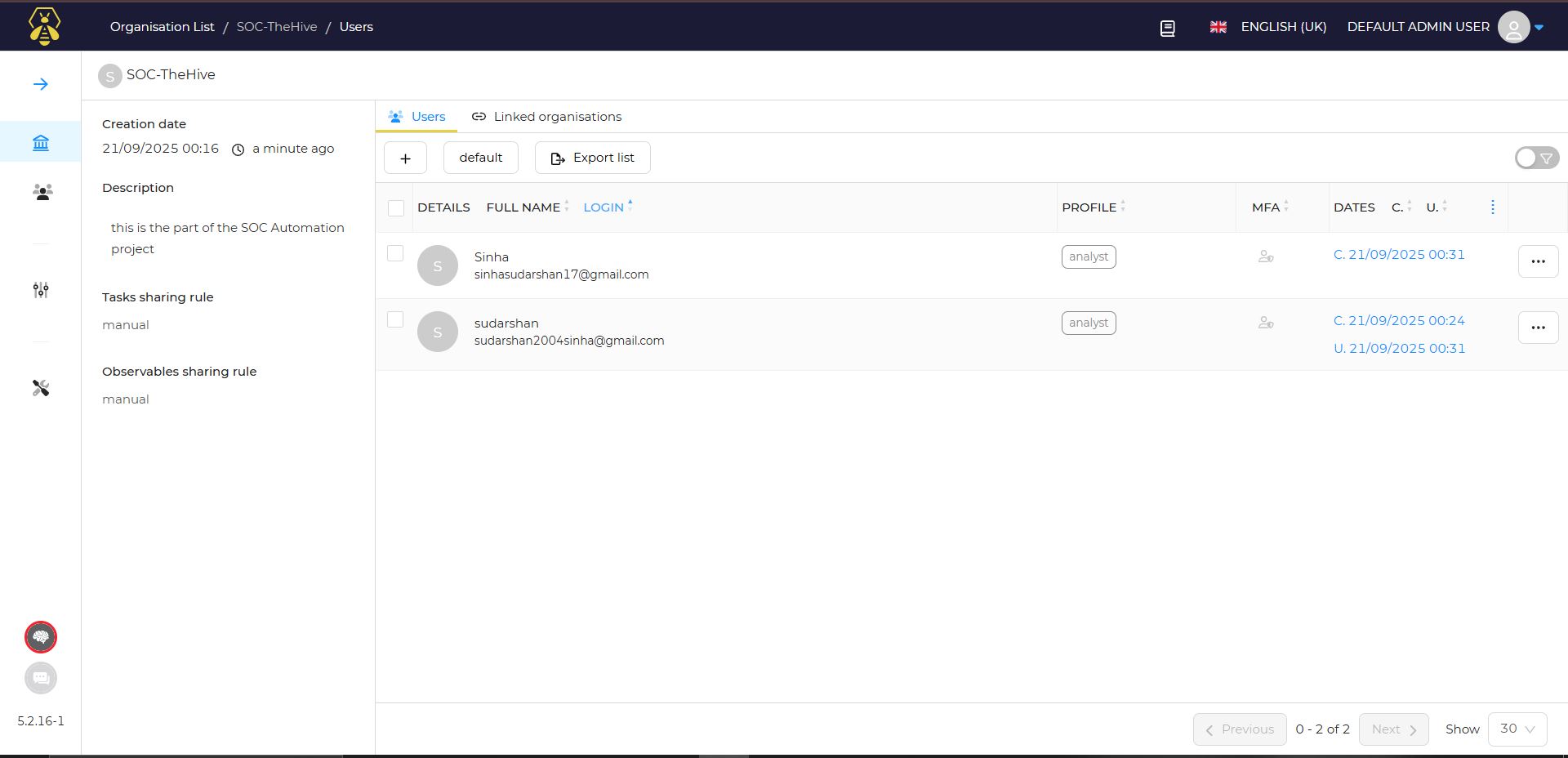 TheHive 添加用户