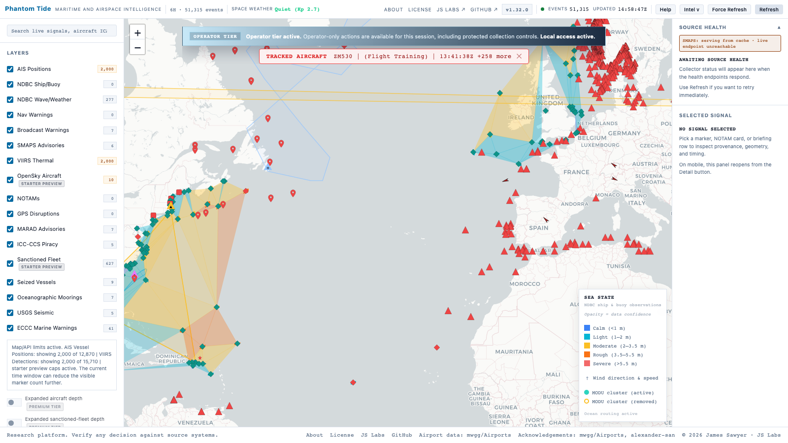 北大西洋 — 天气网格和船舶密度