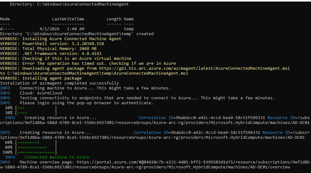 Azure Arc 上线脚本在 PowerShell 中运行