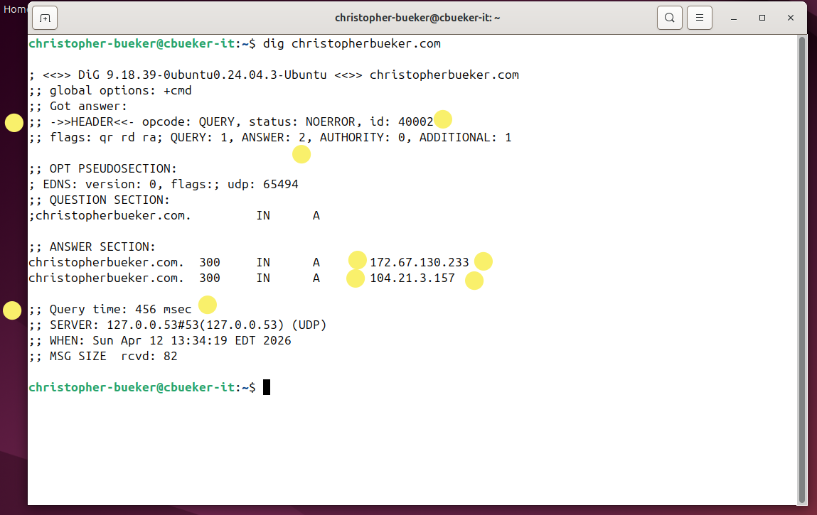 dig DNS verification for ChristopherBueker.com