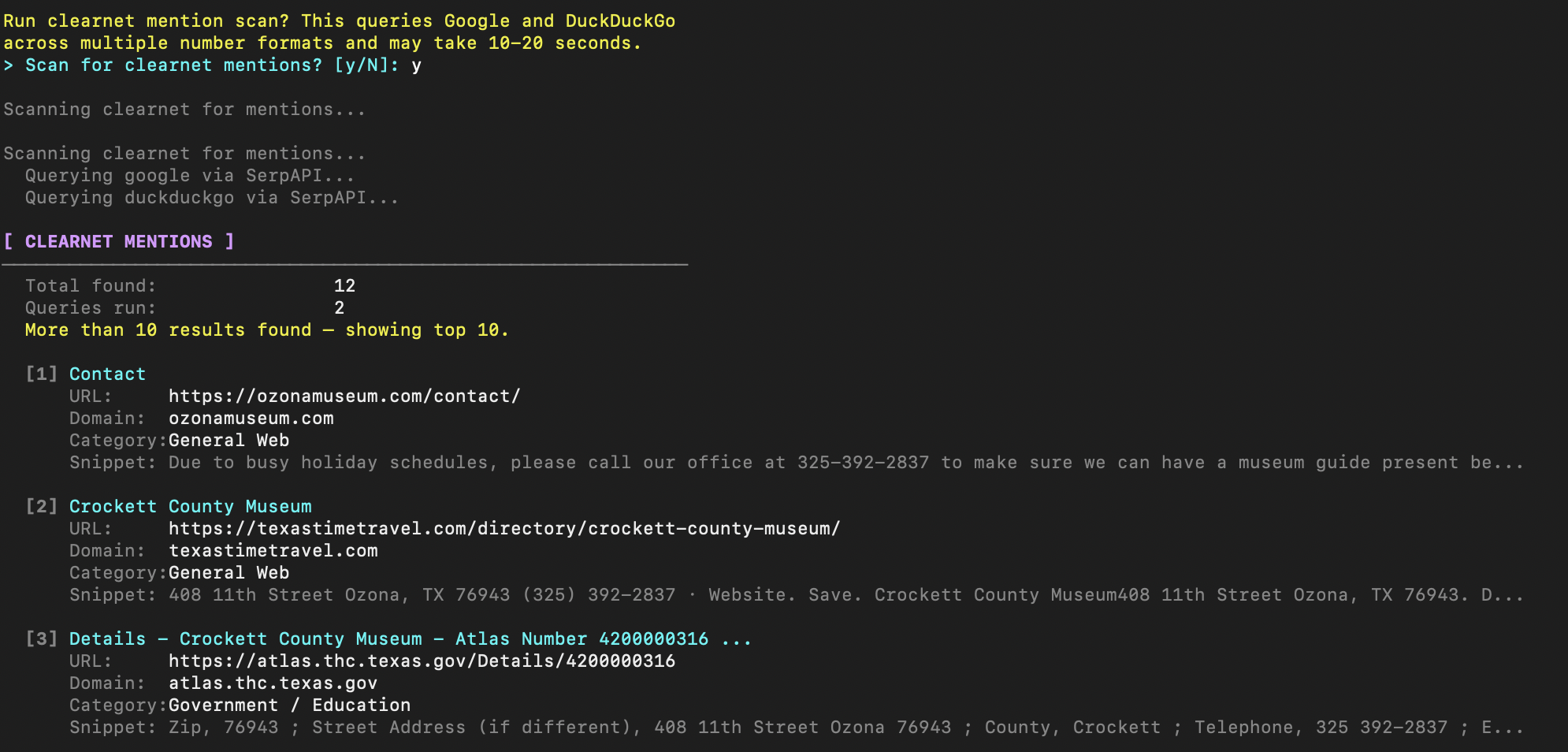 CLearnet mention scan results