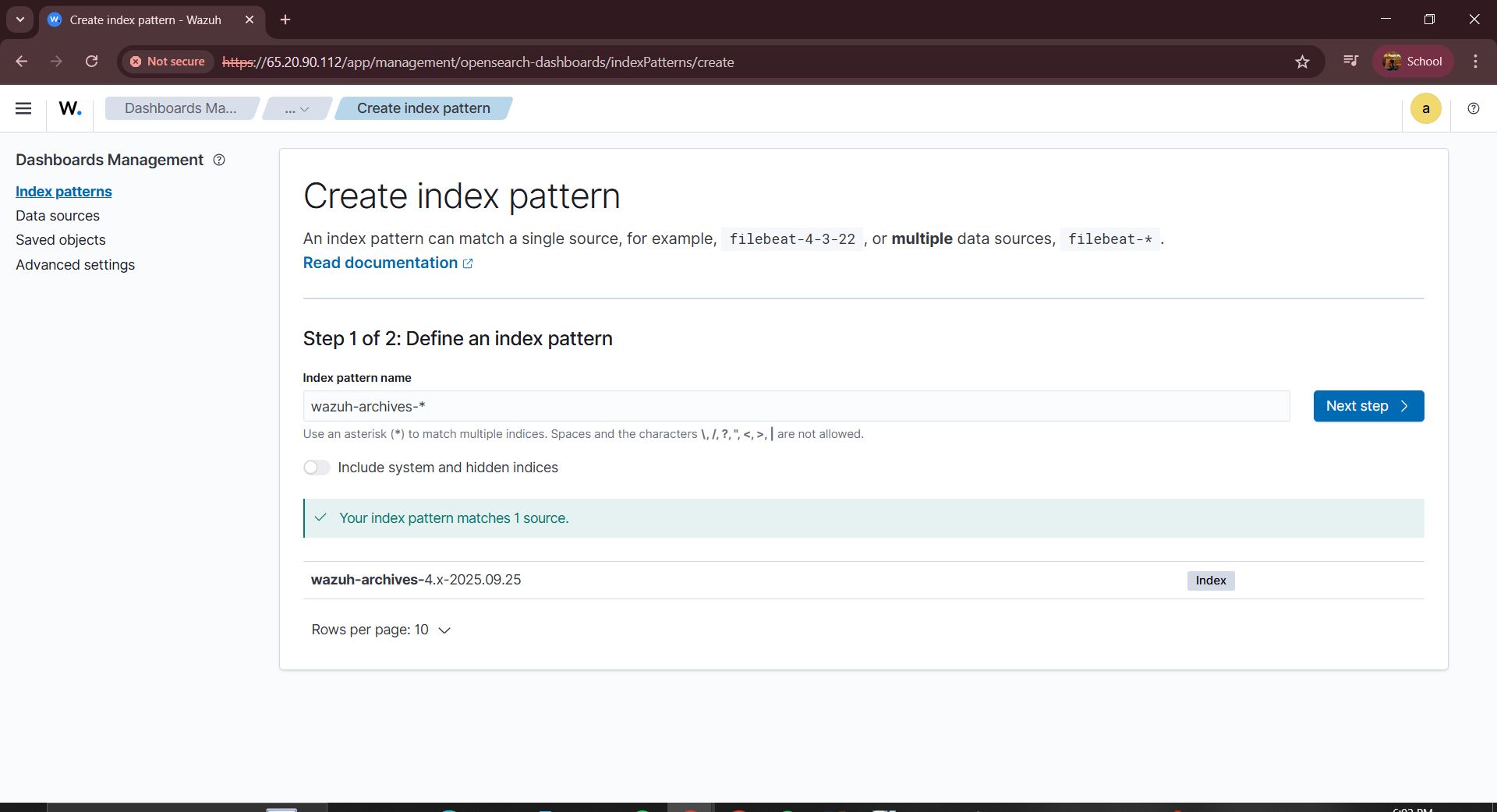 Wazuh 索引模式创建