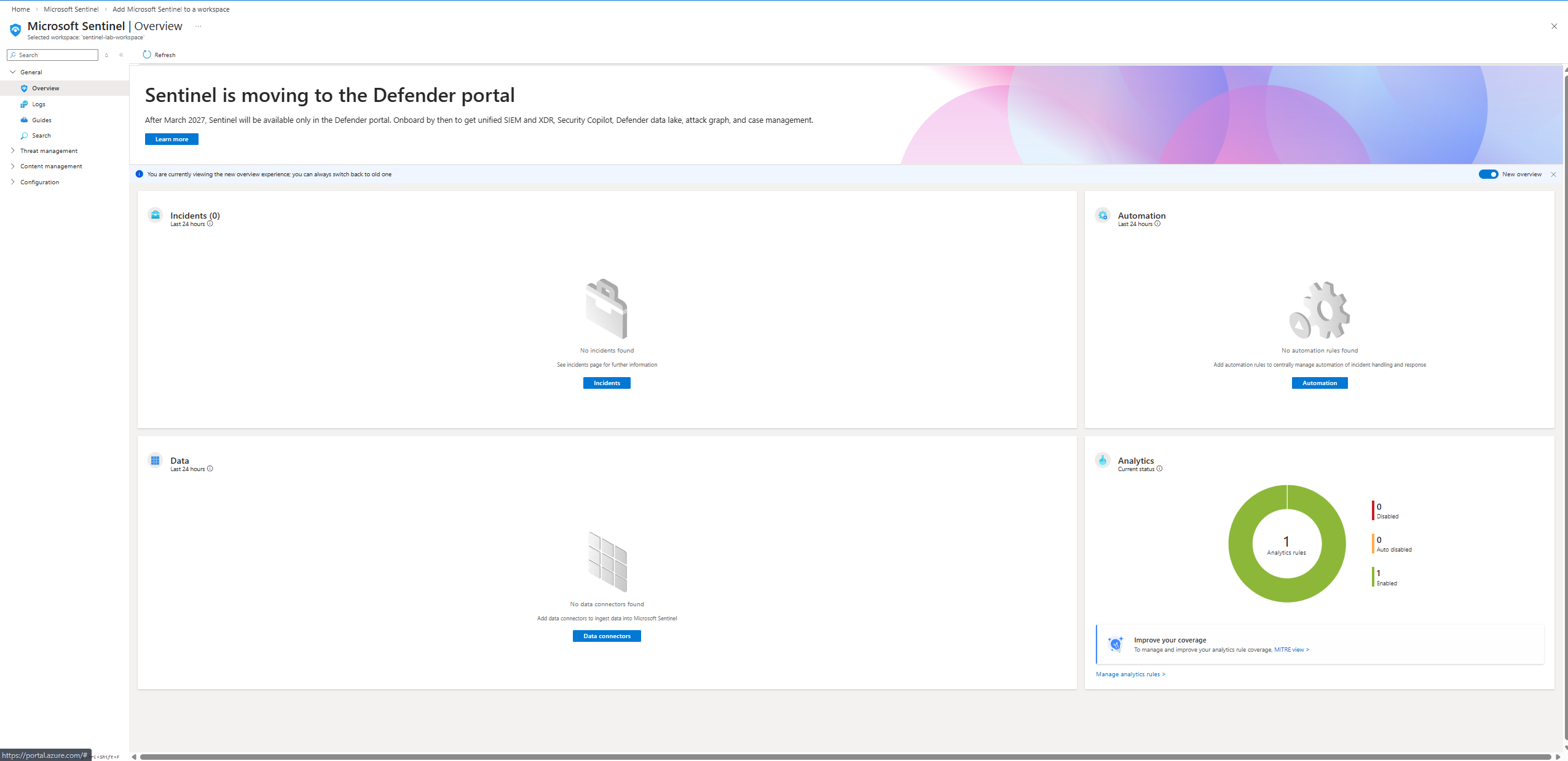 Sentinel 概览仪表板