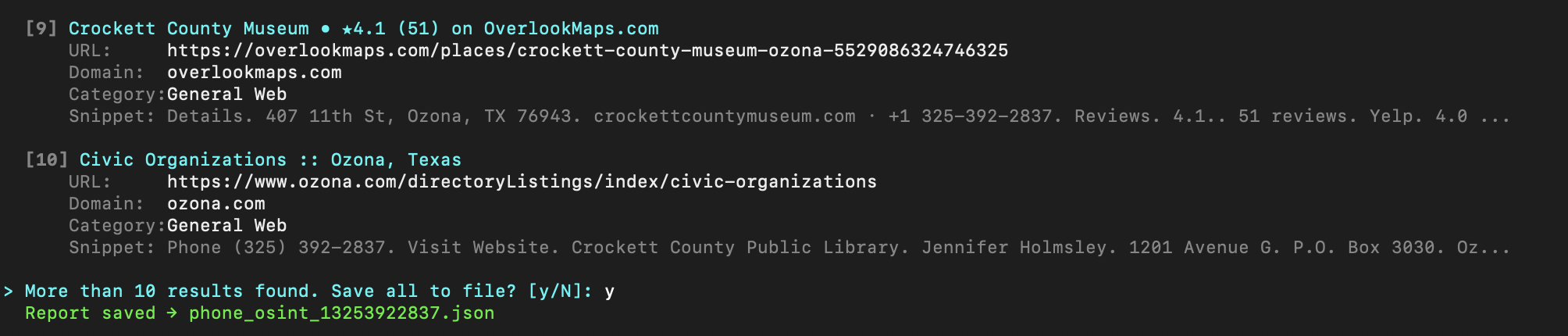 CLearnet mention scan save results