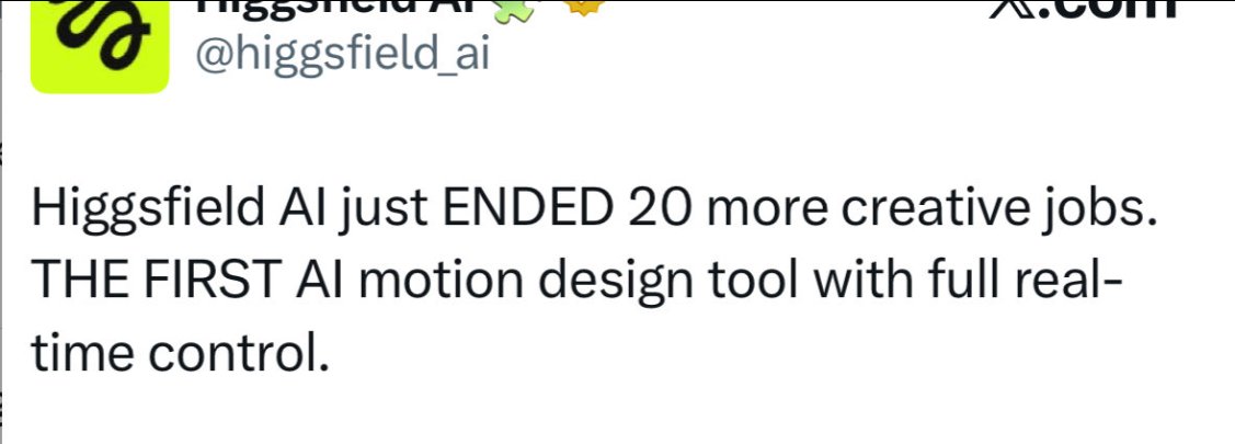 Higgsfield 推文:“我们刚刚结束了另外 20 个创意工作”