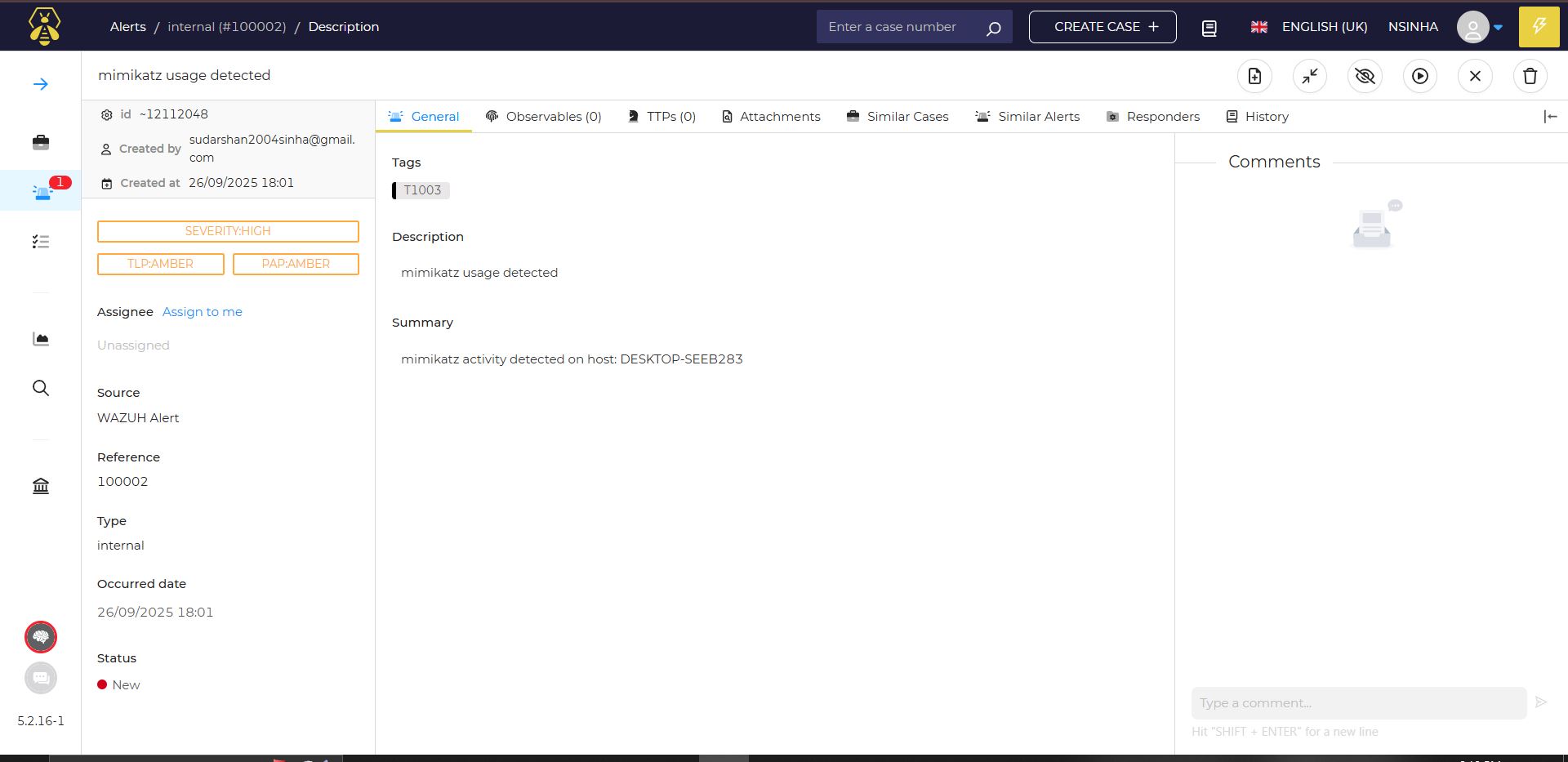 TheHive 警报已创建