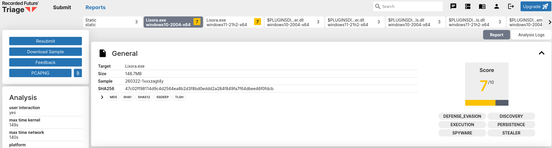 Tria.ge file activity following execution