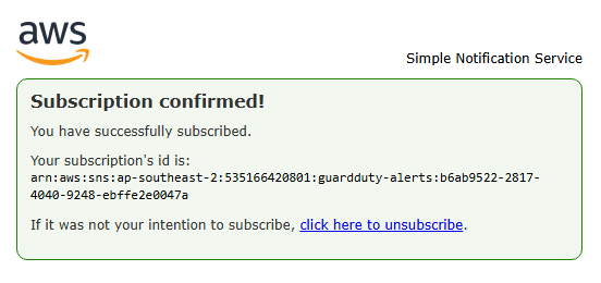 SNS 电子邮件已确认