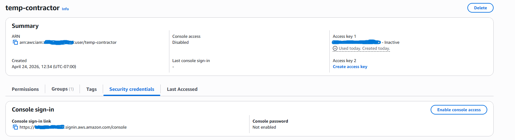 temp-contractor access key status changed to Inactive