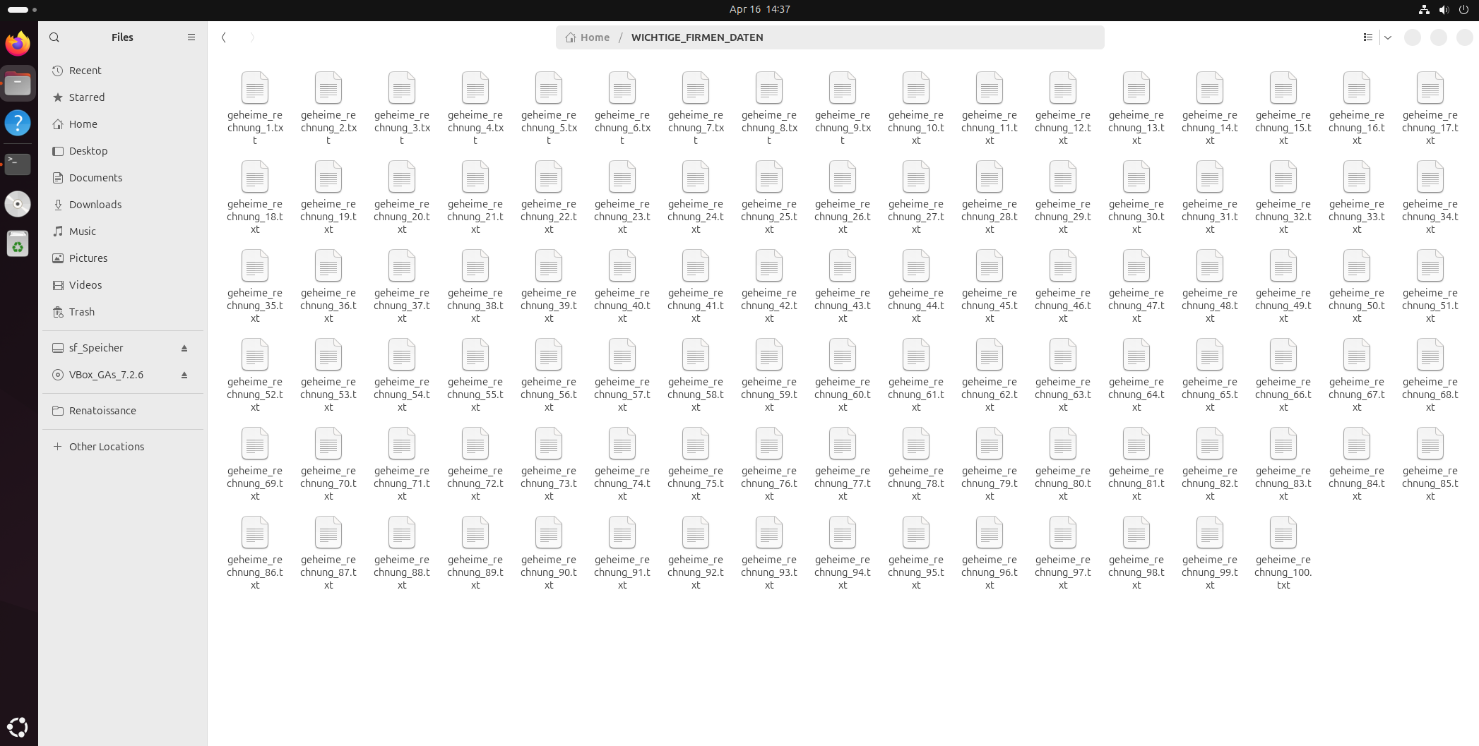 Directory populated with 100 text files