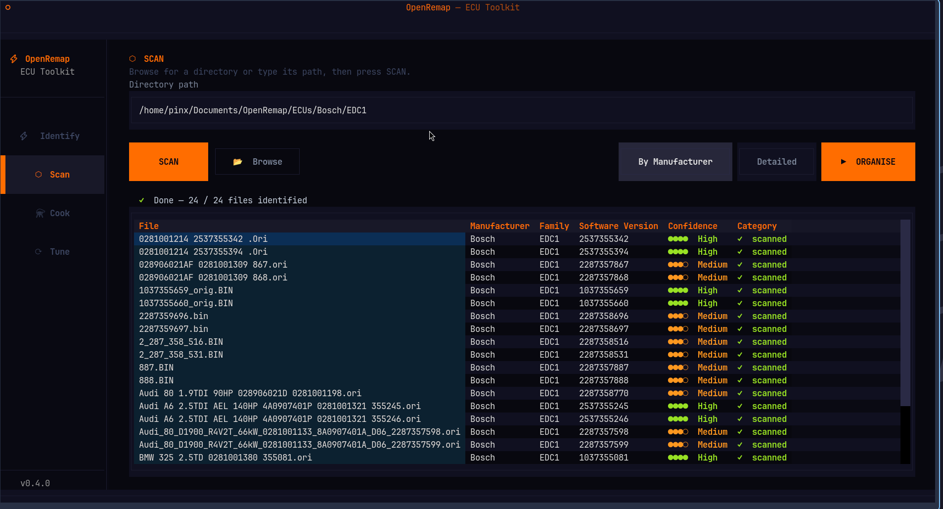OpenRemap TUI — Scan panel