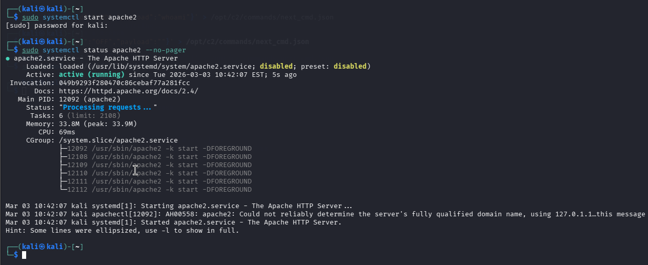 图 2:运行在 Kali 上的 Apache Web 服务器——在端口 80 上提供 payload 文件