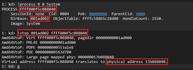 windbg kernel debbuger system physical address