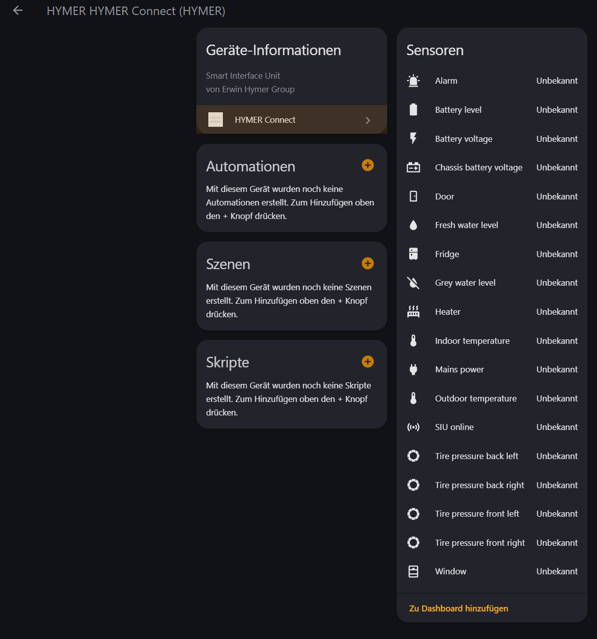 Home Assistant 中的 HYMER Connect 集成