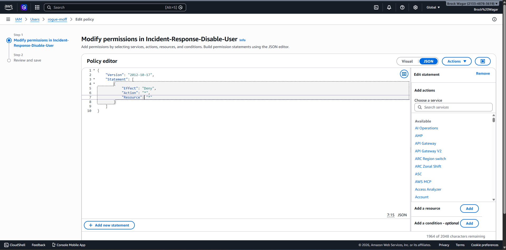 Incident Response Disable Policy