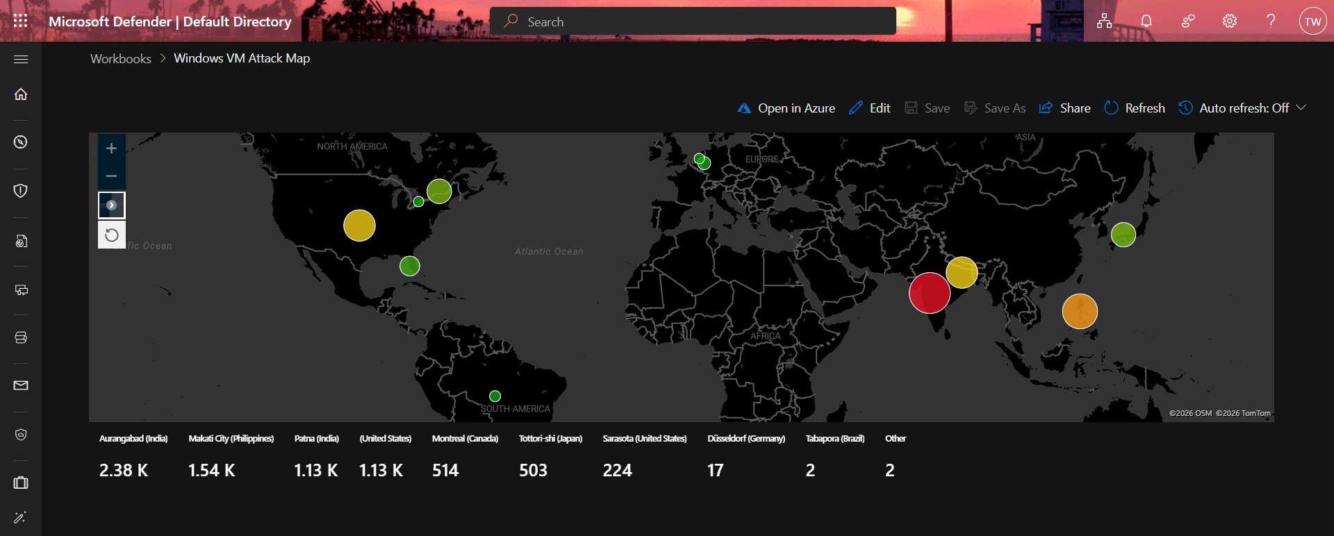 Microsoft Sentinel 攻击地图