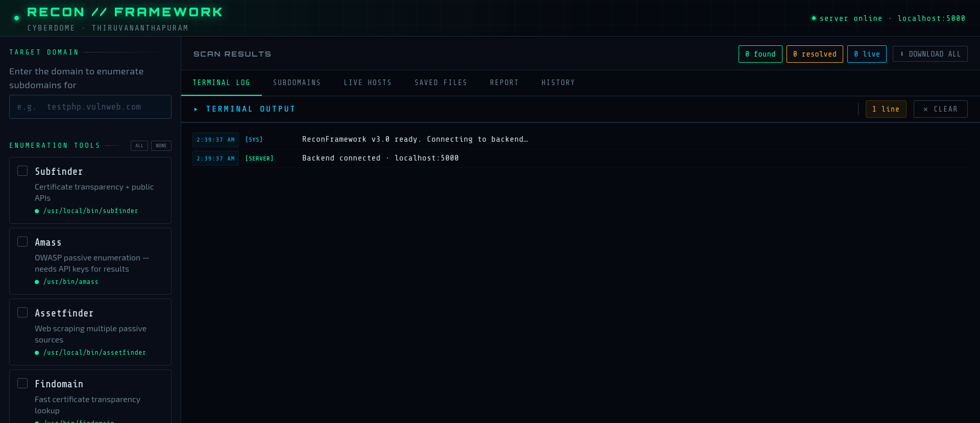 Screenshot 2026-04-07 at 03-07-25 ReconFramework — Cyberdome