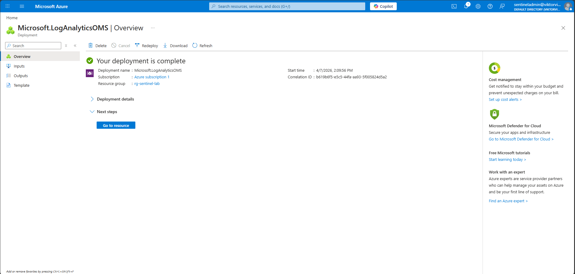 已部署日志分析工作区
