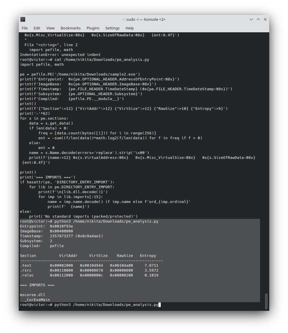 Figure 5.2 — PE header and section entropy output