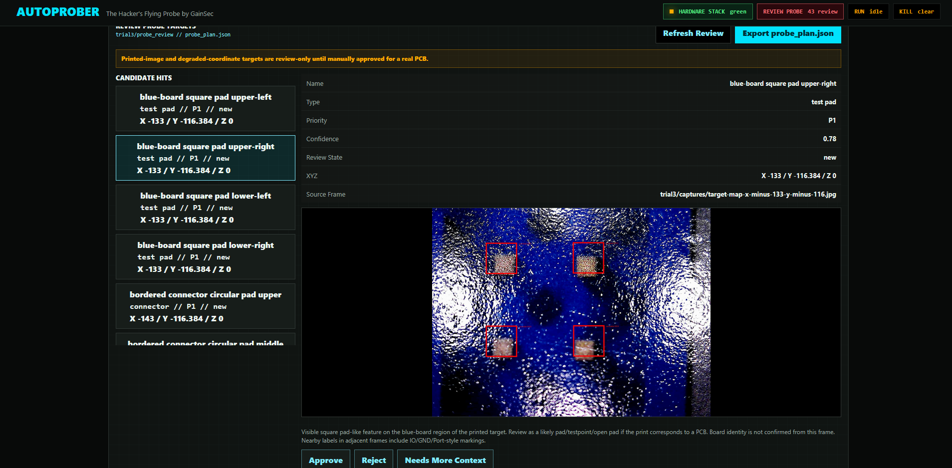 探针审查仪表盘部分